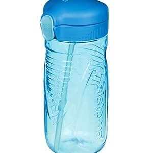 botella para beber con pajita azul
